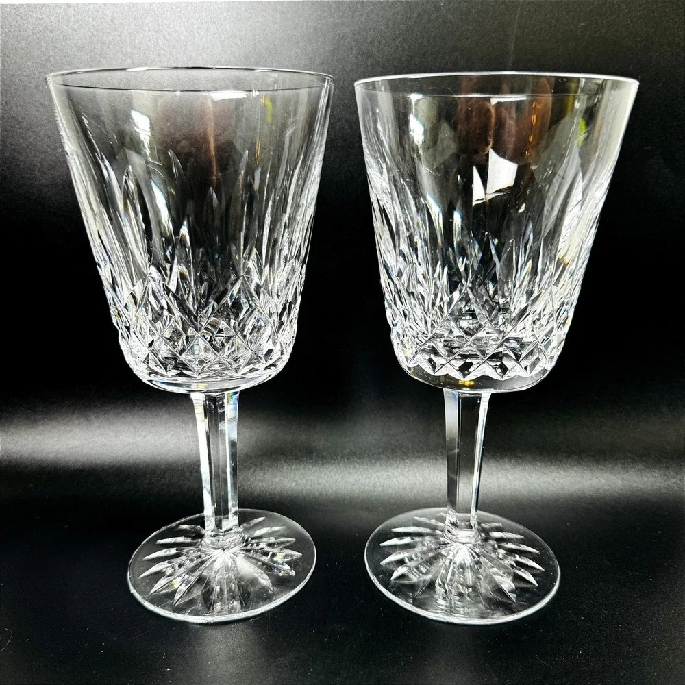 Waterford Crystal Lismore Goblets Vintage Set of 2 Clear Cut Glass Stemware Pair